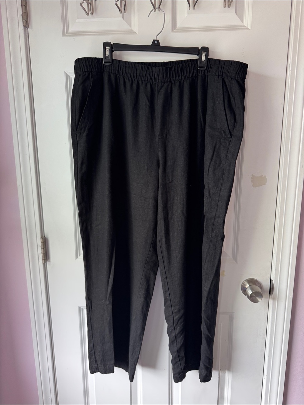 Old Navy Black Elastic-Waist Women's Linen Trousers with Side Pockets